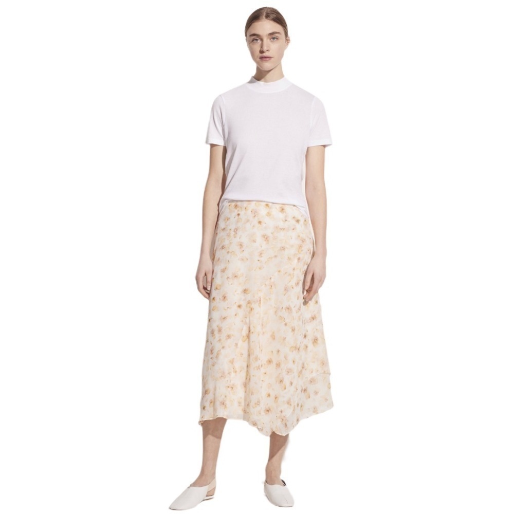Vince Pressed Petal Asymmetrical Hem Midi Floral Print Skirt Size 2 Women‎